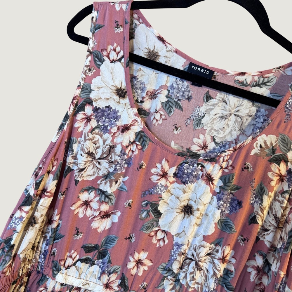 Torrid Floral High Low Flowy Sleeveless Babydoll Tunic Top Dusty Rose 2X Boho